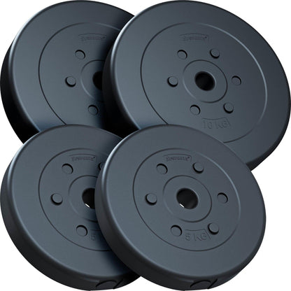 Hantelscheiben - Set 30 kg (2x5kg, 2x10kg), Kunststoff - Gorilla Sports DE