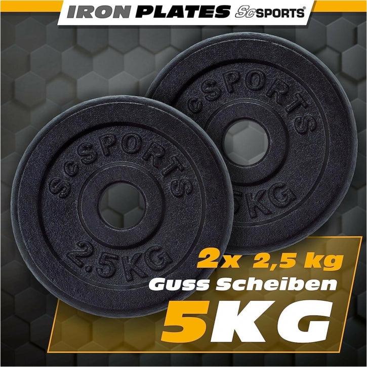 Hantelscheiben - Set, 5kg (2 x 2,5 kg), Ø 30/31 mm, Gusseisen - Gorilla Sports DE