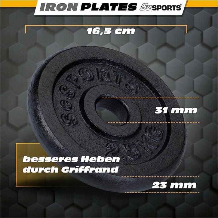 Hantelscheiben - Set, 5kg (2 x 2,5 kg), Ø 30/31 mm, Gusseisen - Gorilla Sports DE