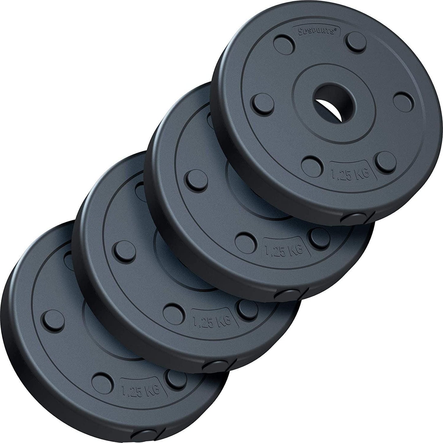 Hantelscheiben - Set 5 kg (4 x 1,25 kg), 30/31mm Bohrung, Kunststoff, Schwarz - Gorilla Sports DE