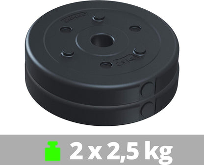 Hantelscheiben - Set, 5kg, 2 x 2,5 kg, Ø 30/31mm, Zement, Kunststoff - Gorilla Sports DE