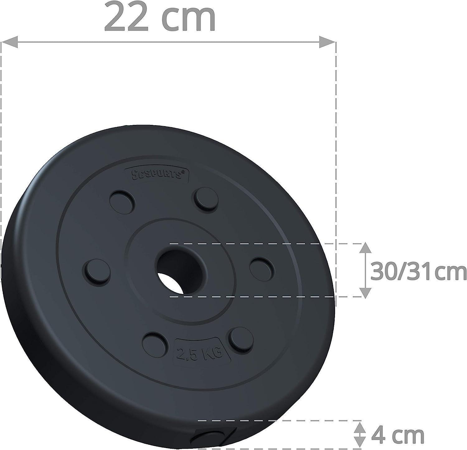 Hantelscheiben - Set, 5kg, 2 x 2,5 kg, Ø 30/31mm, Zement, Kunststoff - Gorilla Sports DE