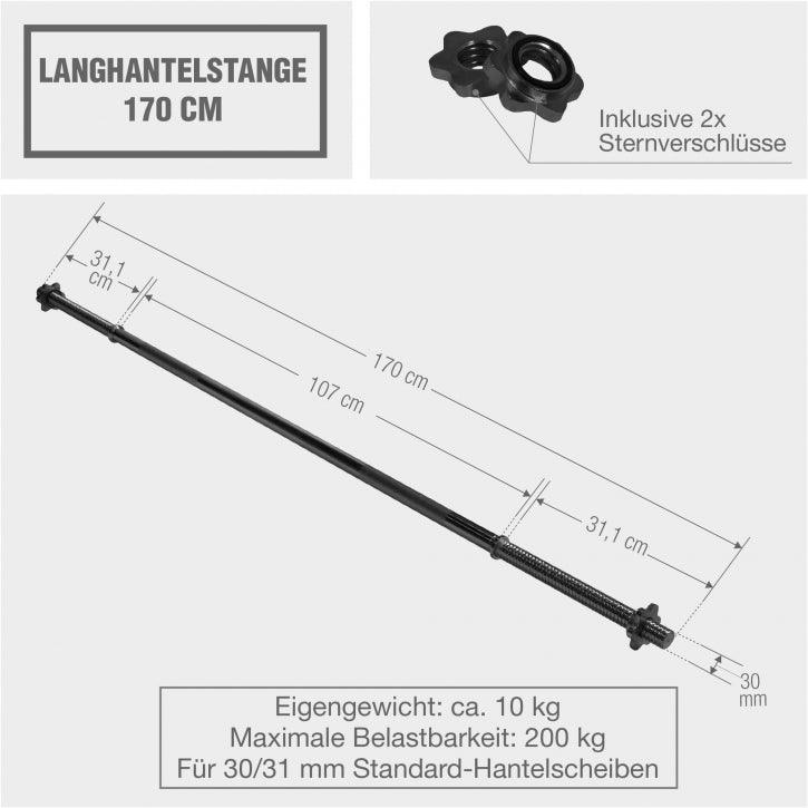 Langhantelstange 170 cm mit Sternverschluss - Gorilla Sports DE