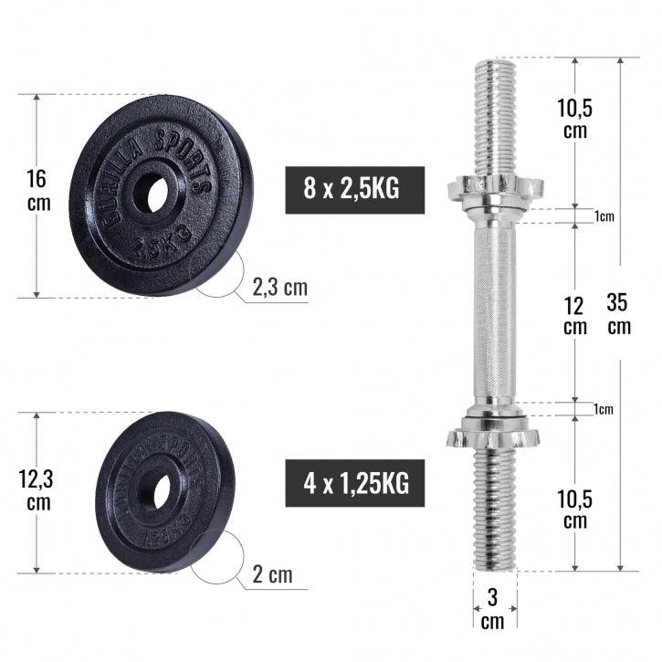 Kurzhantelset Gusseisen 30 kg - Gorilla Sports DE