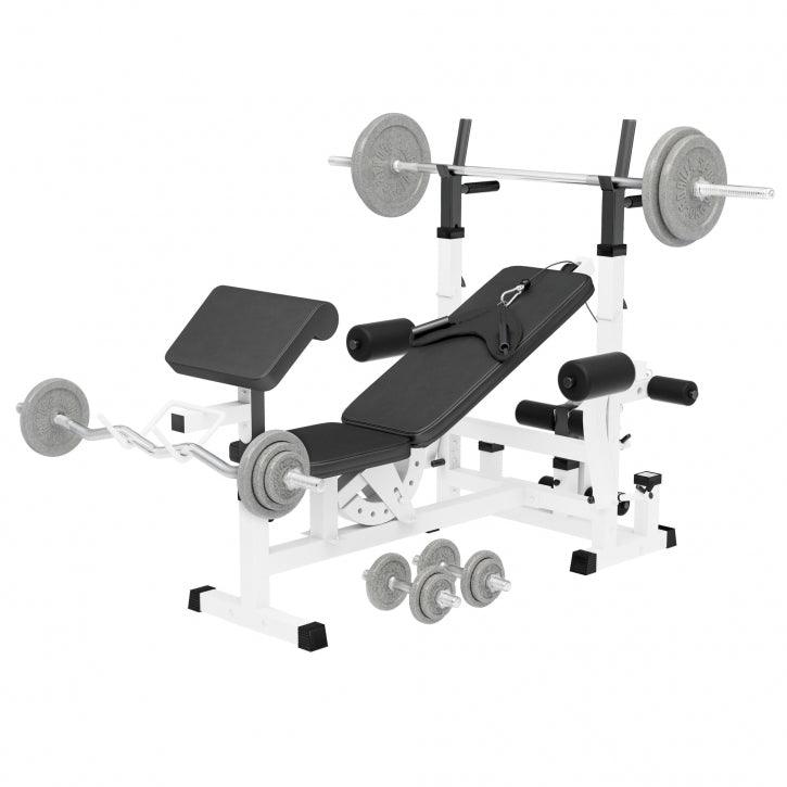 Kraftstation Universal inkl. 108 kg Gusseisen Set Weiß und Schwarz - Gorilla Sports DE