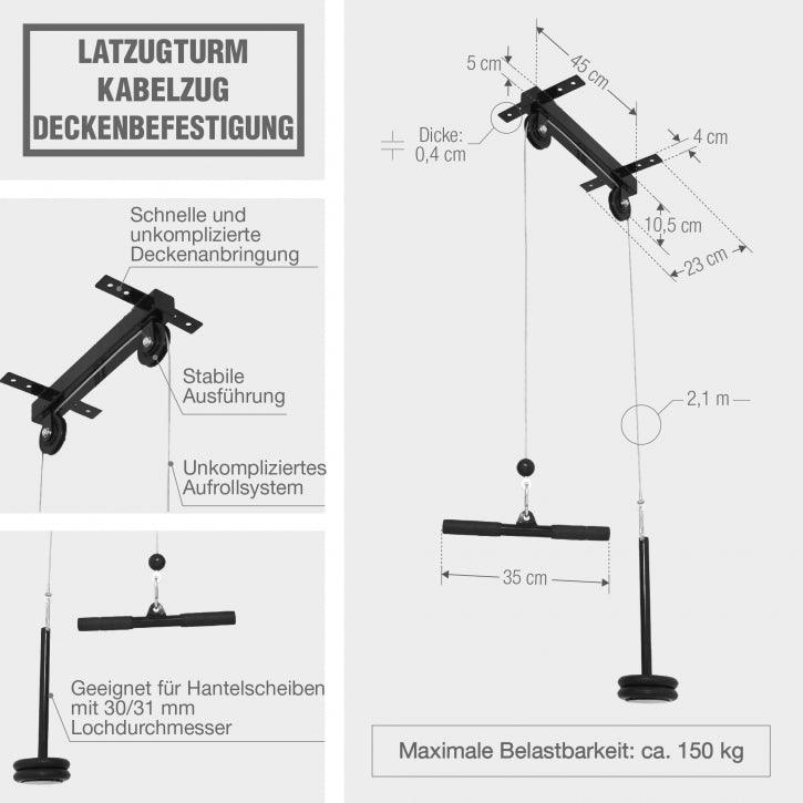 Latzugturm Kabelzug Deckenbefestigung Schwarz - Gorilla Sports DE