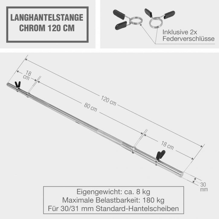 Langhantelstange Chrom 120 cm - Gorilla Sports DE