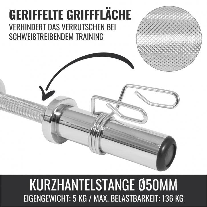 Kurzhantelstange 50 mm Chrom 50 cm Federverschluss - Gorilla Sports DE