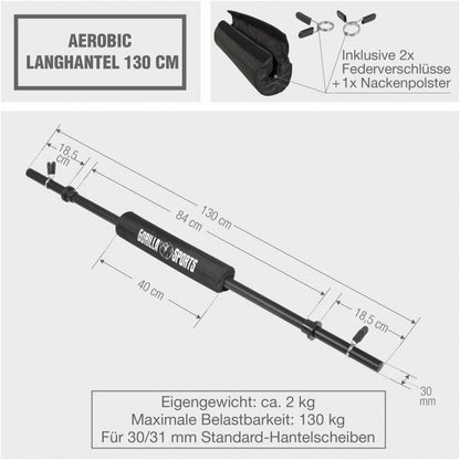 130cm Aerobic Langhantel inkl. Nackenpolster - Gorilla Sports DE