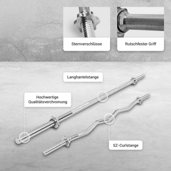 Hantelstangenset mit Langhantel und SZ-Curlstange - Gorilla Sports DE