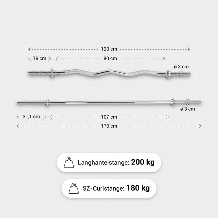 Hantelstangenset mit Langhantel und SZ-Curlstange - Gorilla Sports DE