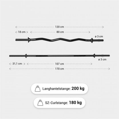 Hantelstangenset mit Langhantel und SZ-Curlstange - Gorilla Sports DE