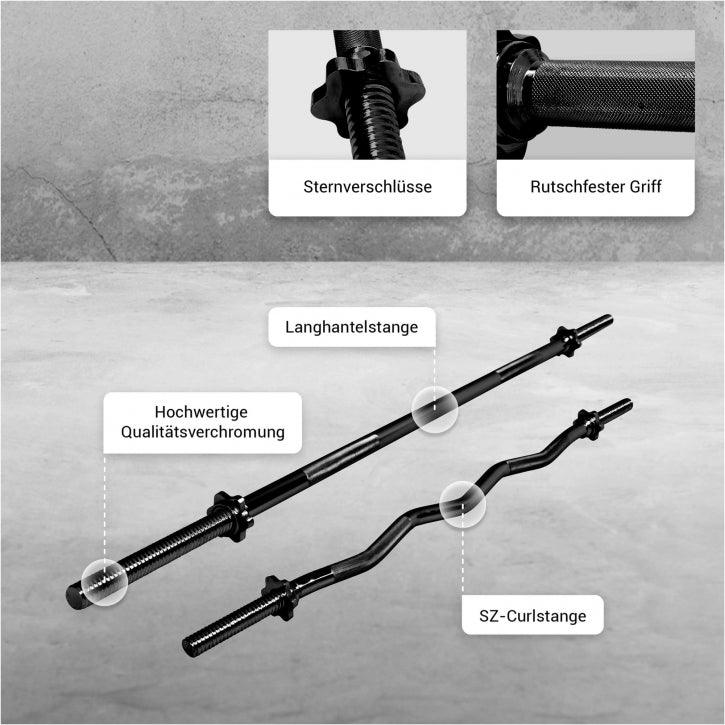 Hantelstangenset mit Langhantel und SZ-Curlstange - Gorilla Sports DE