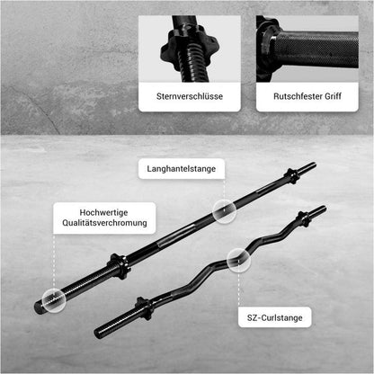 Hantelstangenset mit Langhantel und SZ-Curlstange - Gorilla Sports DE