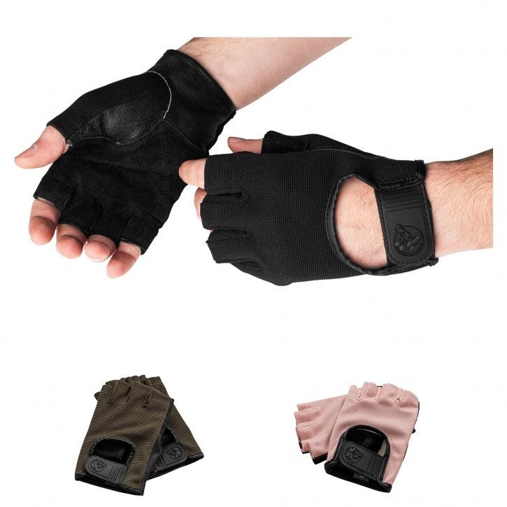 Fitness Handschuhe Leder in Schwarz/Rosa/Khaki - Gorilla Sports DE