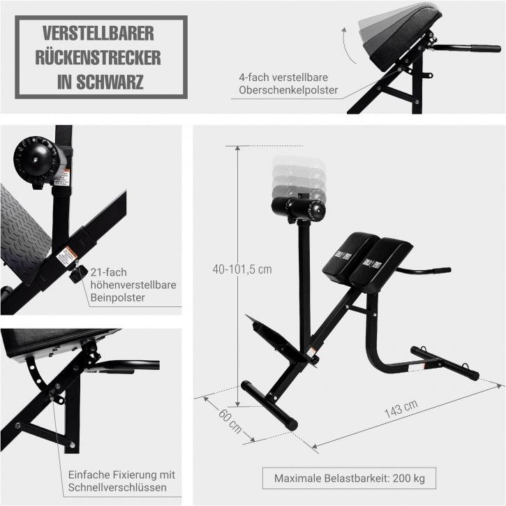 Verstellbarer Rückenstrecker in schwarz - Gorilla Sports DE