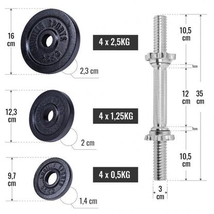 Hantelset Gusseisen 22 kg Verstellbar 2 in 1 - Gorilla Sports DE