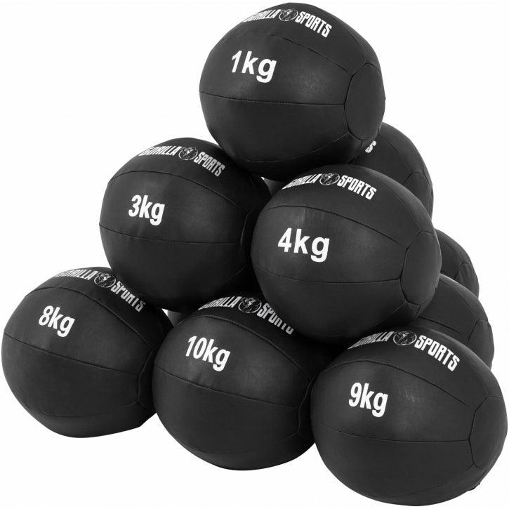 Medizinball aus Leder in Schwarz 1 - 10 kg - Gorilla Sports DE