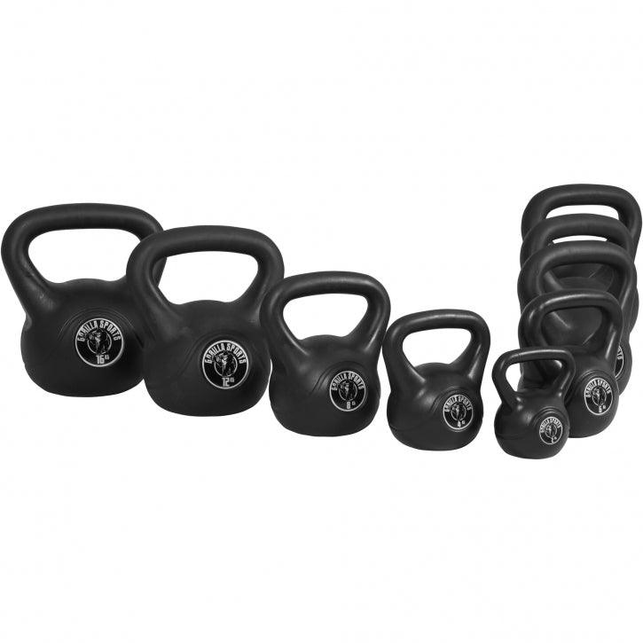 Kettlebell aus Kunststoff 10-45 Pfund (4,5-20,4 kg), Schwarz - Gorilla Sports DE