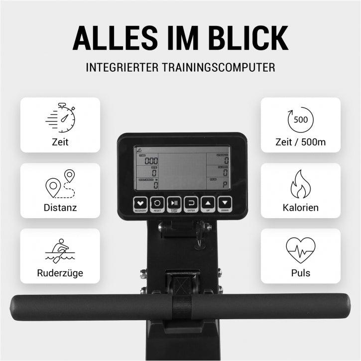 Wasserrudergerät mit Trainingscomputer Schwarz/Rot - Gorilla Sports DE