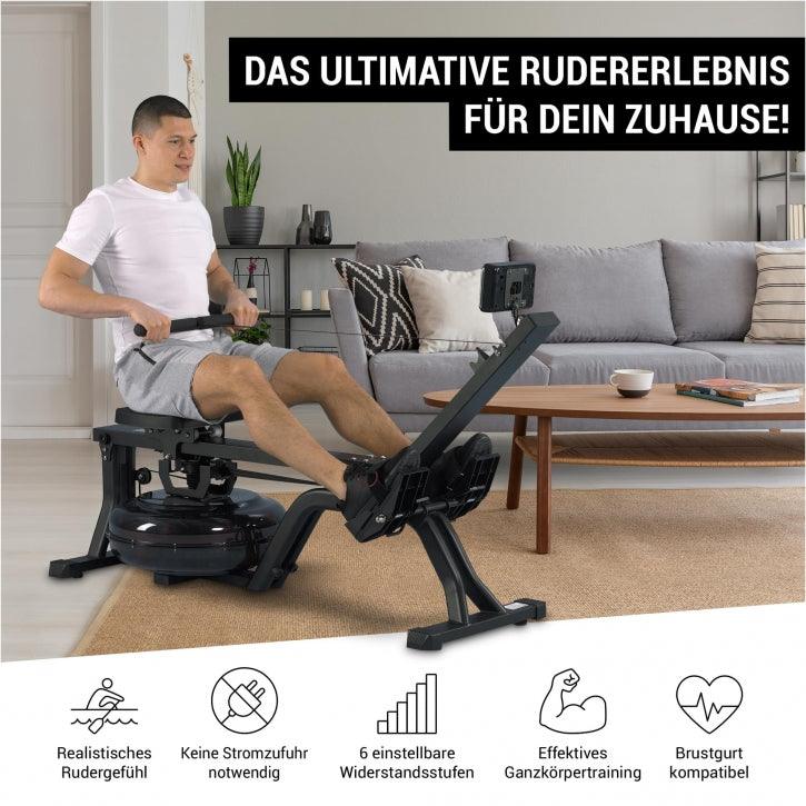 Wasserrudergerät mit Trainingscomputer Schwarz/Rot - Gorilla Sports DE