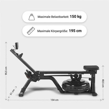 Wasserrudergerät mit Trainingscomputer Schwarz/Rot - Gorilla Sports DE