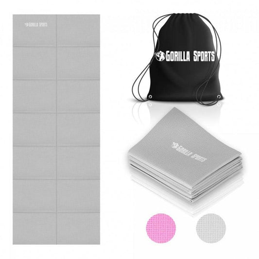 Yogamatte faltbar inkl. Beutel in Rosa/Grau - Gorilla Sports DE