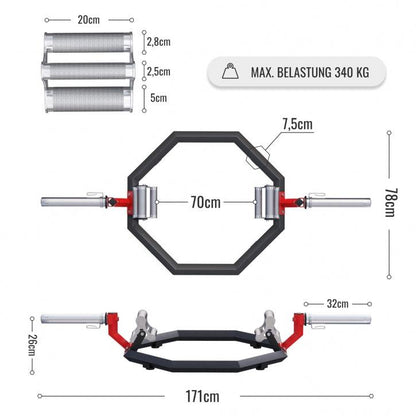 Multi Grip Trap Bar schwarz/rot - Gorilla Sports DE