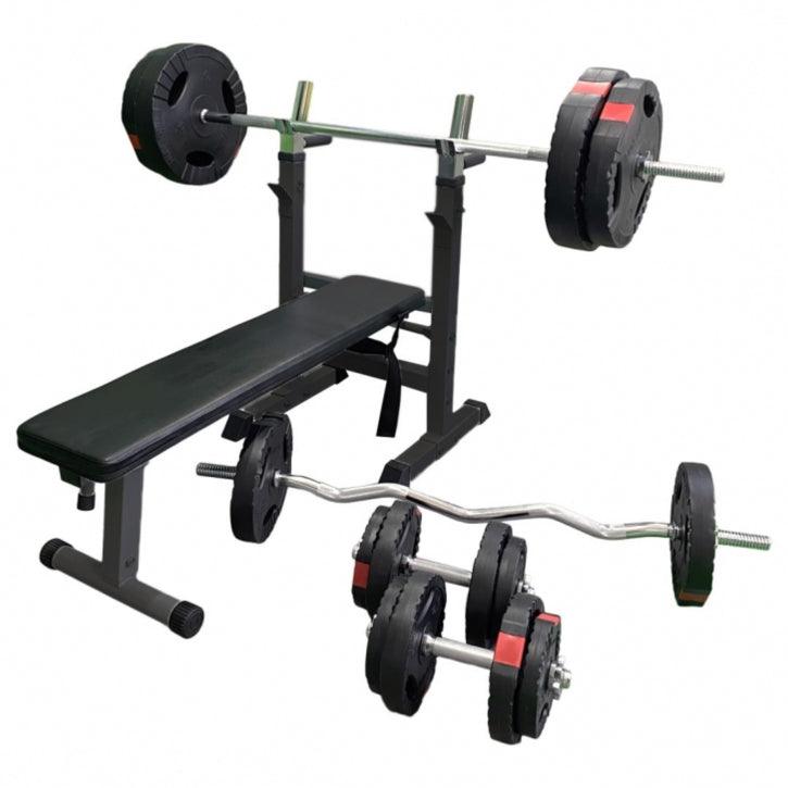 Hantelbank mit Langhantelset Gripper 100 kg - Gorilla Sports DE