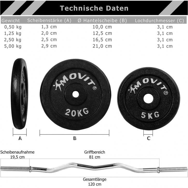 120cm Profi Curlset 26 kg Gusseisen Sternverschluss - Gorilla Sports DE