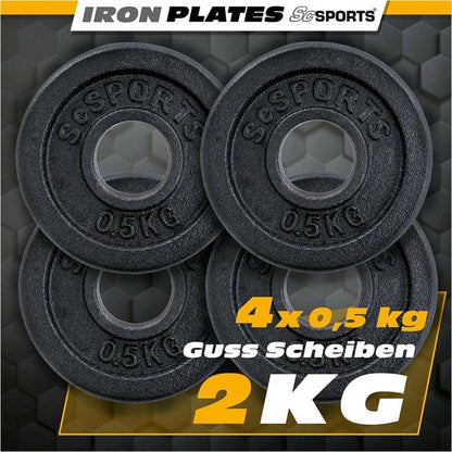 Hantelscheiben - Set, 2kg (4 x 0,5 kg), Ø 30/31 mm, Gusseisen