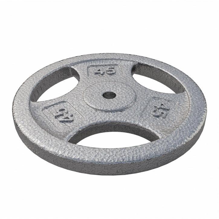 Hantelscheibe Guss Gripper - 2,5-45 lb (1,1-20,4 kg), 1" (25,4 mm), Gusseisen, Silber