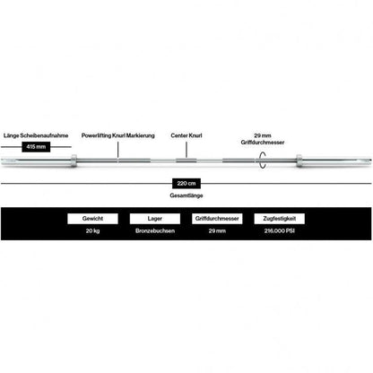 Powerlifting Langhantel 50/51 mm, 20 kg, 220 cm - Gorilla Sports DE